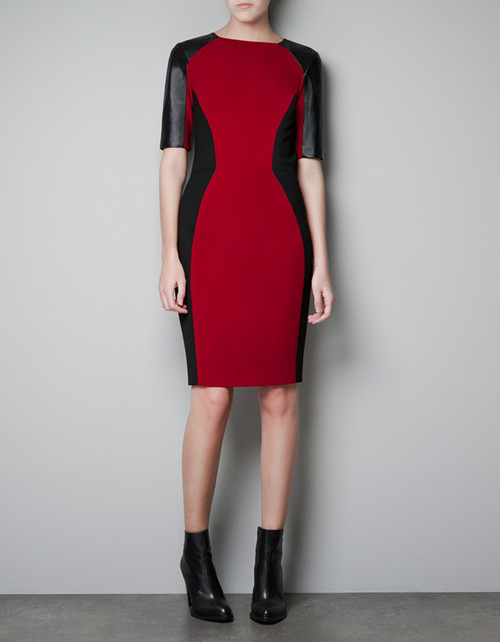 Trfzara 2012 autumn and winter faux leather patchwork one-piece dress