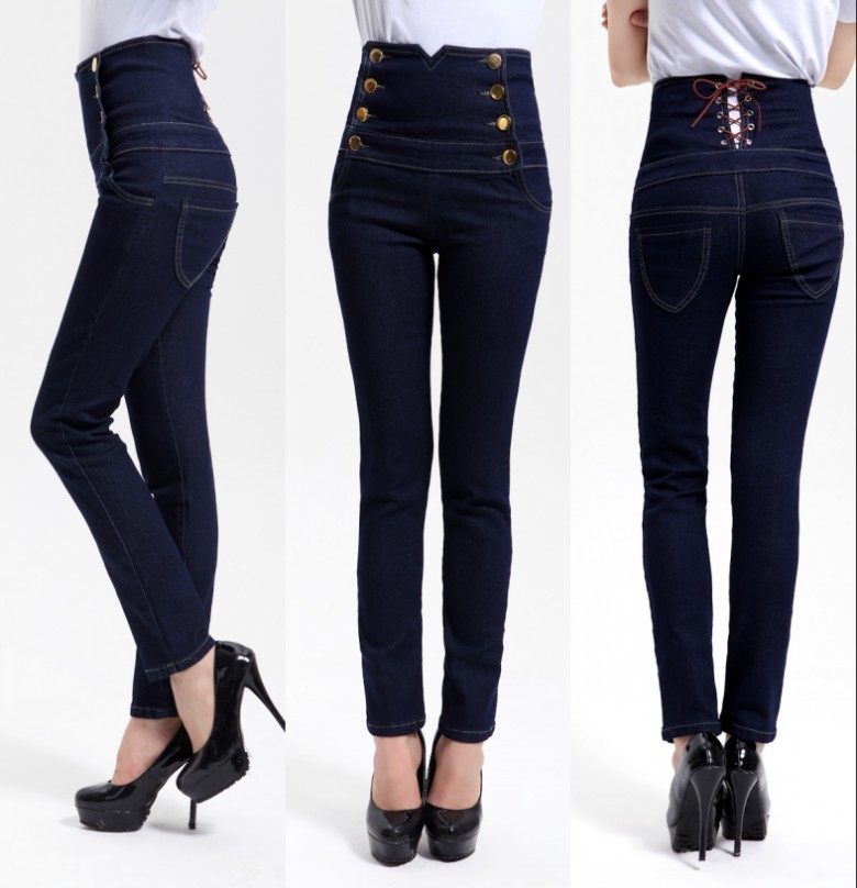 Trousers elastic slim high waist pencil pants female jeans skinny pants female