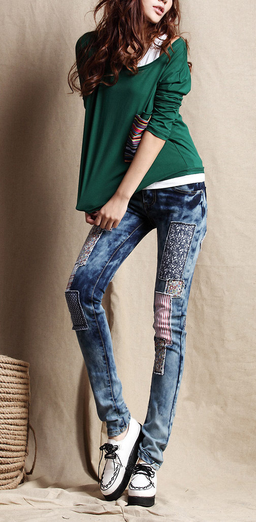 Trousers elastic vintage jeans female skinny pants slim pencil pants female