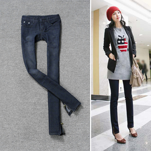 Trousers zipper wearing white pencil pants elastic skinny pants female trousers 6050