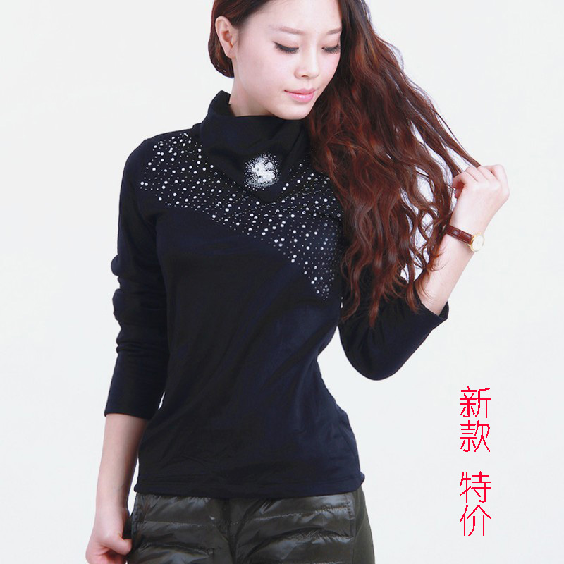 Turtleneck body shaping thermal underwear thickening plus velvet female lace basic shirt thick autumn and winter rhinestones