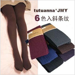 Tutuanna jmy slanting stripe meat velvet pantyhose jacquard pantyhose