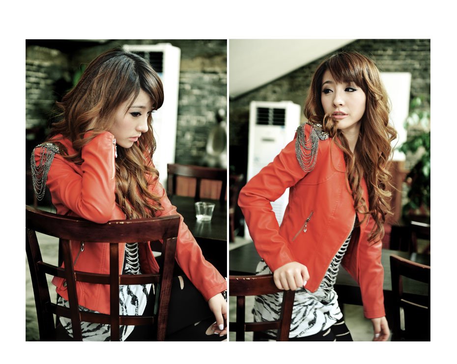 Two Color Vintage 2012 Hotsale Women PU Leather Mlitary Tassel Slim Fit Short Jacket Nice Coat M-L