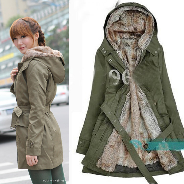 Two Colors 2012 Faux fur lining women's winter warm long fur coat jacket clothes wholesale Trench  S-XXXL