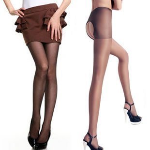 Two sides cutout open-crotch pantyhose open file stockings Core-spun Yarn ultra-thin breathable carving