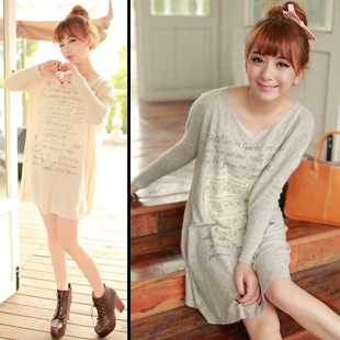 U 88182 loose plus size letter long-sleeve pullover medium-long sweater real pictures with 30 model