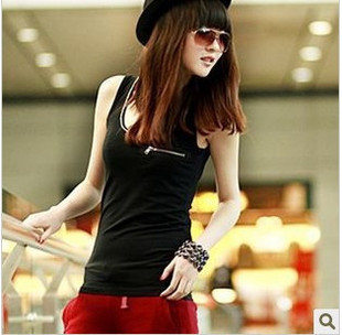 U diamond decoration zipper pocket all-match 100% cotton vest w9002210