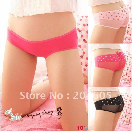 U09 Free Shipping Wholesale 6 PCS/lot Bowknot Sexy Cotton Hiphuggers Women Panties Lace Briefs Fashion Dot Gauze Underwear