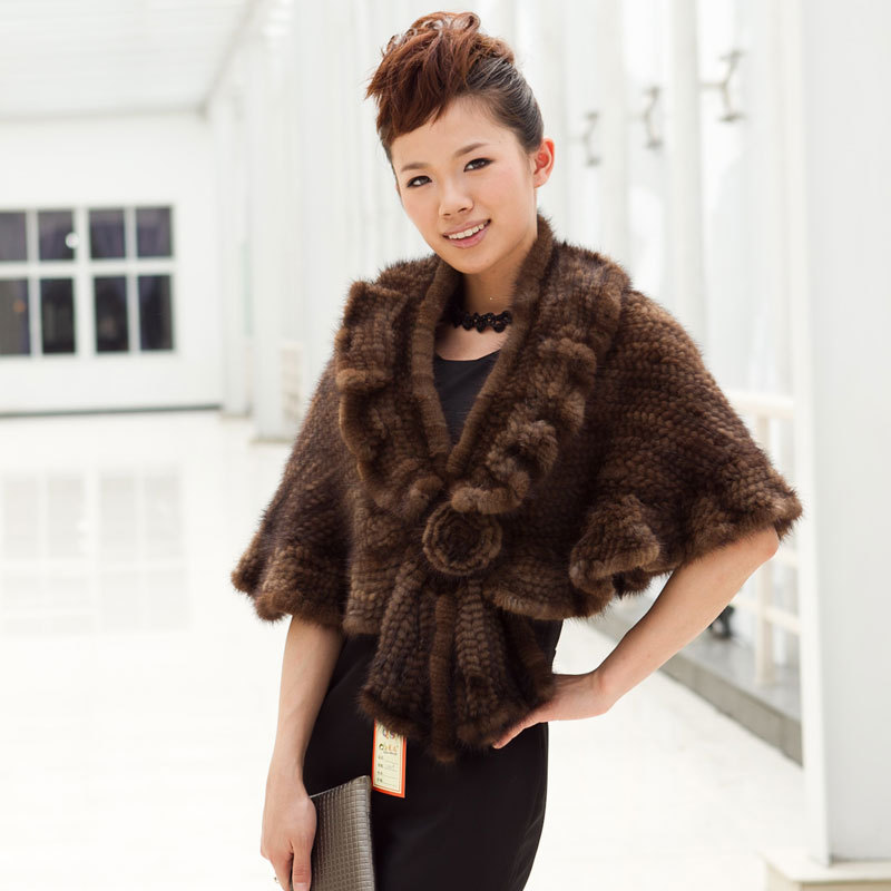 Ultimate luxury mink hair fur cape mink knitted cape a flower mink cape outerwear