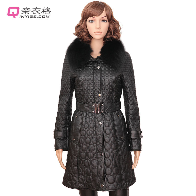 Ultra long sheepskin genuine leather plus cotton leather clothing fox fur trench outerwear 2012 new arrival female plus size