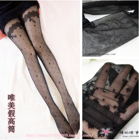 Ultra-thin 12d aesthetic polka dot high stockings lace gaotong small mesh pantyhose