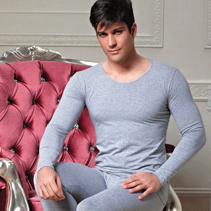 Ultra-thin low collar o-neck 100% cotton lycra cotton male underwear top separate long johns basic shirt underwear