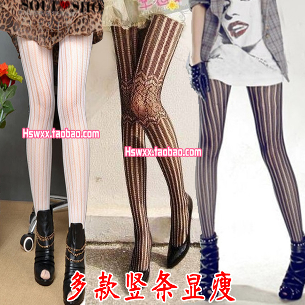 Ultra-thin meat slanting stripe bars knee calf jacquard pantyhose vintage fishnet stockings cutout stovepipe wire socks female