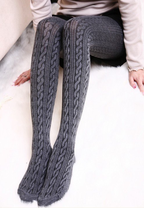 Ultra-thin thick winter wool twist rib knit pantyhose