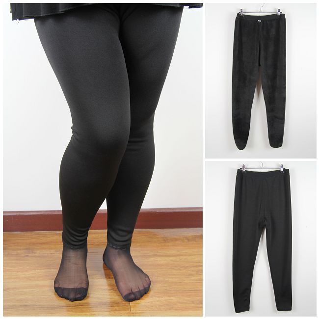 Ultralarge female trousers black thin plus velvet trousers brushed pants plus velvet pants basic trousers boot cut jeans