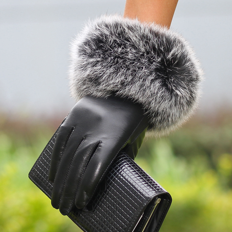 Ultralarge women's fox fur sheepskin gloves fashion genuine leather winter thermal