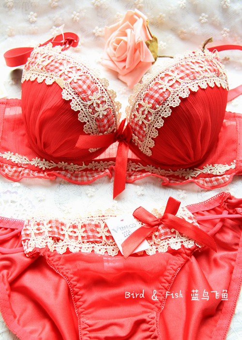 Underwear chiffon 3 breasted underwear set push up bra bra set