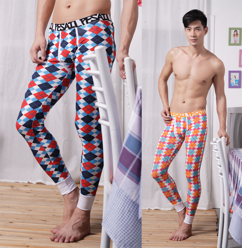 Underwear gmw male long johns thin modal low-waist long johns u plaid legging g100790