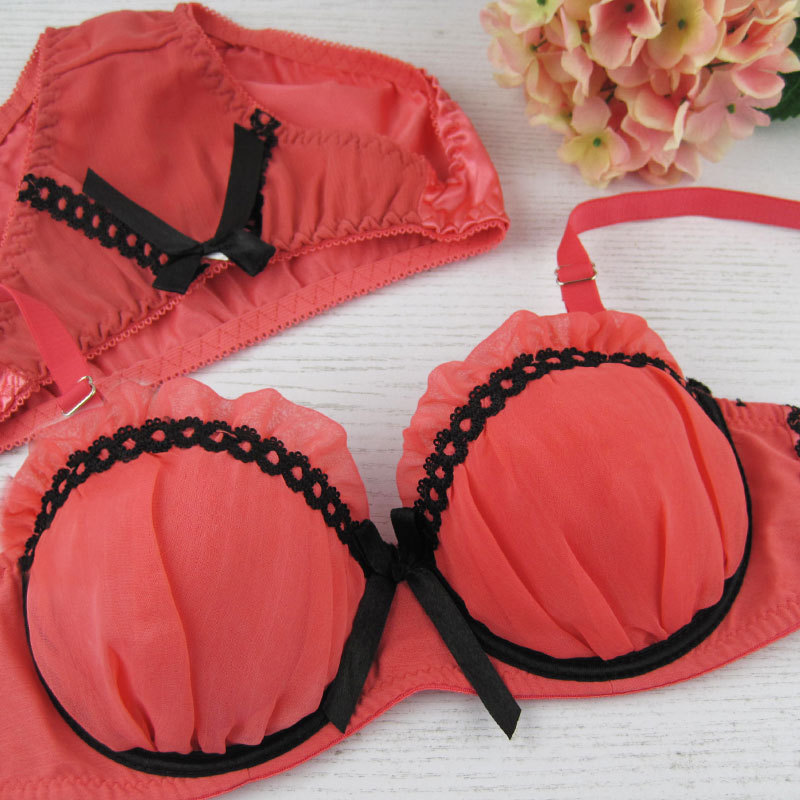 Underwear princess chiffon cup bra set 3 breasted underwear set 465 cup