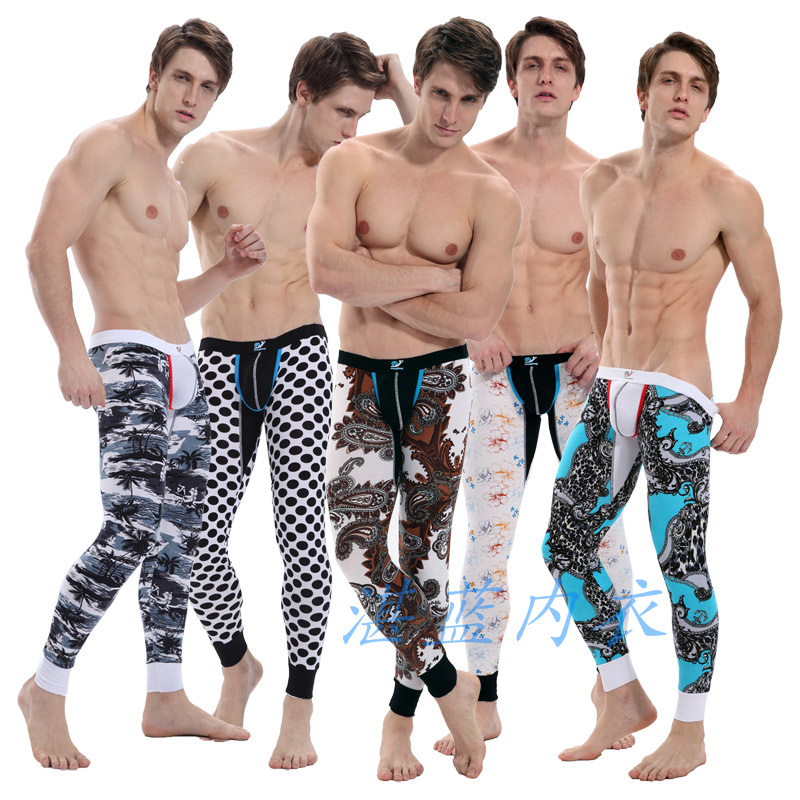 Underwear wj male long johns modal low-waist long johns thin u print legging wj7084