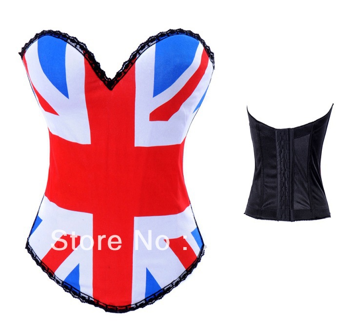 Union Jack printed padded cup corset sexy british flag corset with rear hook fastening