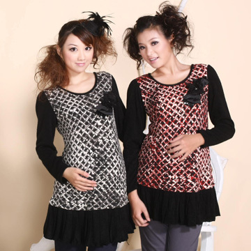 Unique brooch autumn and winter maternity clothing pleated maternity top