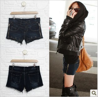 Unique double zipper denim shorts jeans boot cut jeans c9-y9028