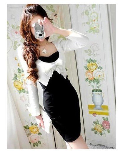 Unique New Fashion   Korean Fashion Womens Two-Piece-like butterfly knot Asymmetric Casual Dress (support drop shipping)