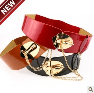 Unique postheat buckle all-match belt decoration cummerbund wide elastic belt female japanned leather