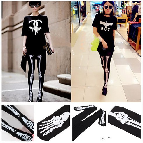 Unique Women Sexy Skeleton Bone Pants Lady Punk Tights Pantyhose Leggings Stockings  SJ030