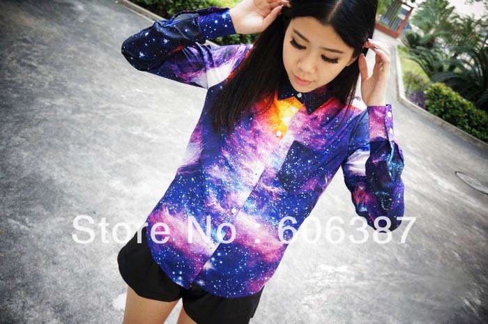 unisex 2013 newest style Fashion blouse colorful Galaxy Cosmic magic space planets Printed blouse shirt