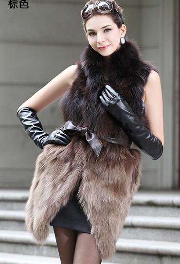 UPS Free Shipping Fashion European Design Fox Fur Vest Fox Fur Gilet with Belt Drop Shipping (PC-15)