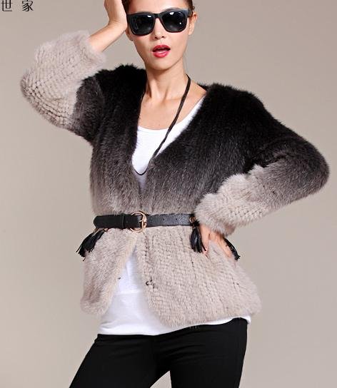 UPS Free Shipping Fashion European Design Knitted Mink Jackets Degradation Color Mink Fur Jacket Drop Shipping(PC-14)