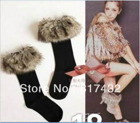 US $12.55=2 pairs/lot+free shipping, elegant long-haired fur flanging snow socks, fashion early spring autumn and winter socks