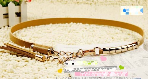 US Free Shipping Quality Fashion Metal Waist Chain Belt Khaki-Color Thin/Narrow Alloy Cow Leather Belt for Women/Ladies YXX-D-1