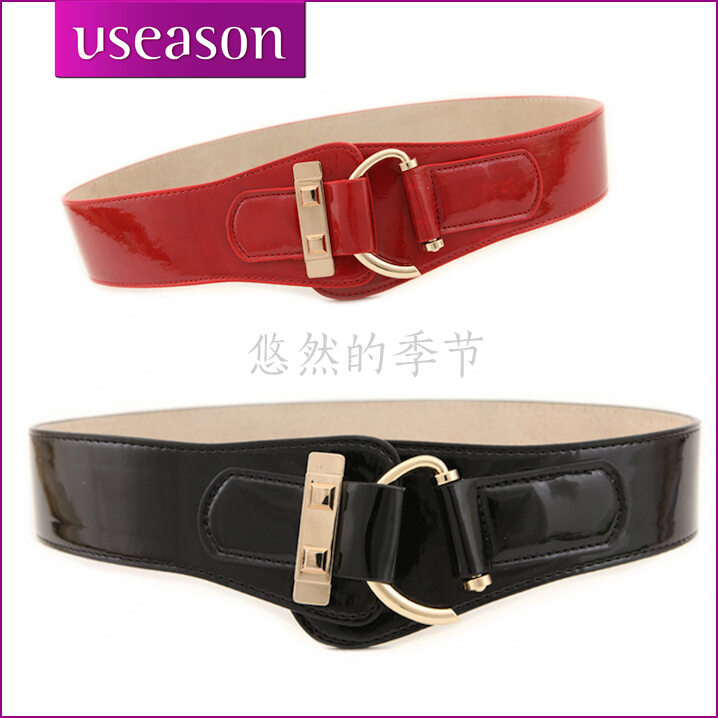 Useason fashion hook japanned leather strap women's wide belt japanned leather strap fashion cummerbund u025 (BL003)