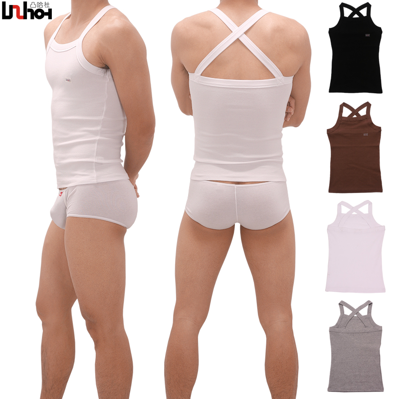 Uzhot breathable trend rib knitting after the fork basic thermal slim male vest pure cotton vest male underwear t1