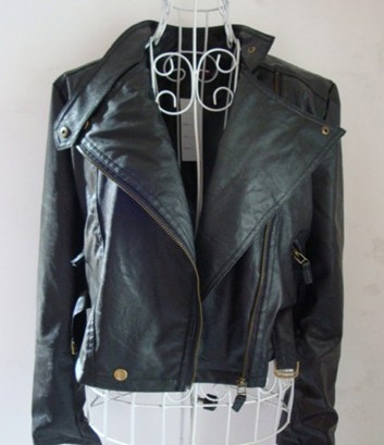 V 16 spring leather jacket short design stand collar PU oblique zipper motorcycle leather clothing female leather clothing