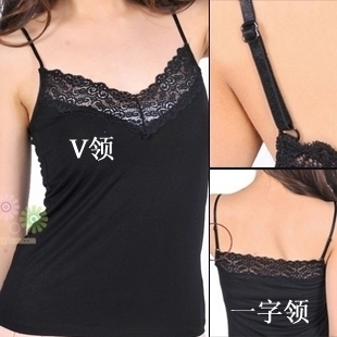 V-neck lace basic spaghetti strap top small vest female 100% cotton spaghetti strap short vest plain underwear