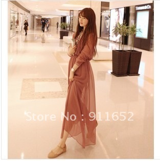 V-neck women beach dress long-sleeve bohemia two-piece maxi dress new fashion free shipping