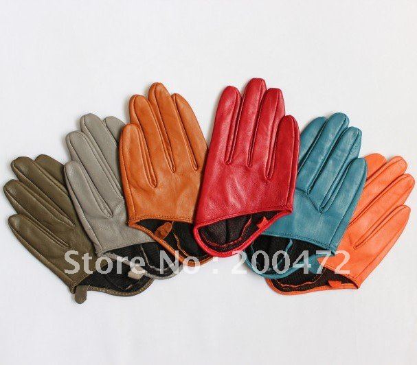 V174 wholesale cheap red,blue,green,orange,grey lambskin leather short gloves for women