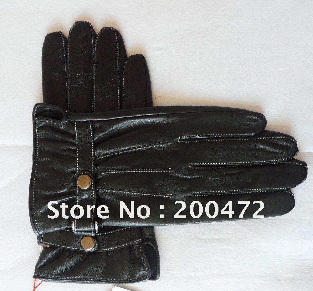 V180 stocked lambskin leather gloves for man with stitched back