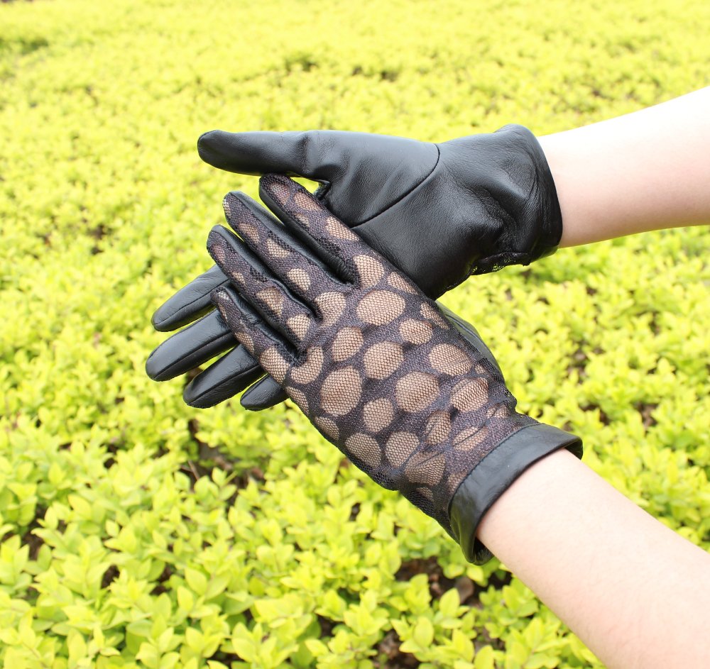 V187 wholesale cheap aniline leather lace gloves for ladies with bow