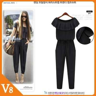 V8 / Free Shipping! / 2013 Spring, summer, fall / New fashion ladies chiffon flounced jean jumpsuits /  for Wholesale sales