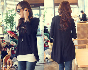 Valentine's Day Korean Cotton Tops Batwing Mini Dress Long Sleeve Women Clothes