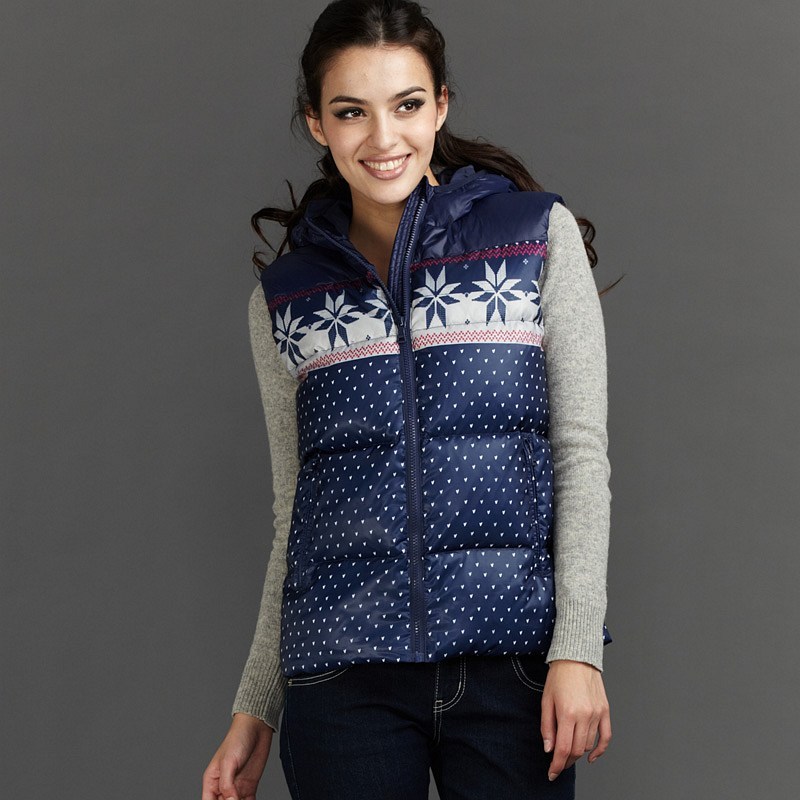 VANCL lightmindedness with a hood print down vest navy blue vest women's 40040