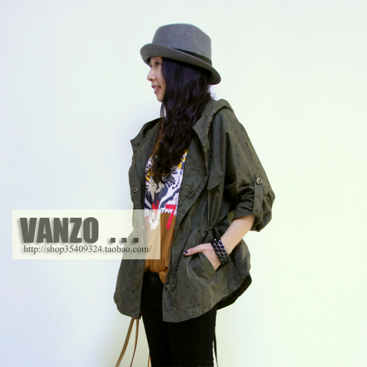 Vanzo 2013 spring anchor embroidery batwing sleeve design short trench coat