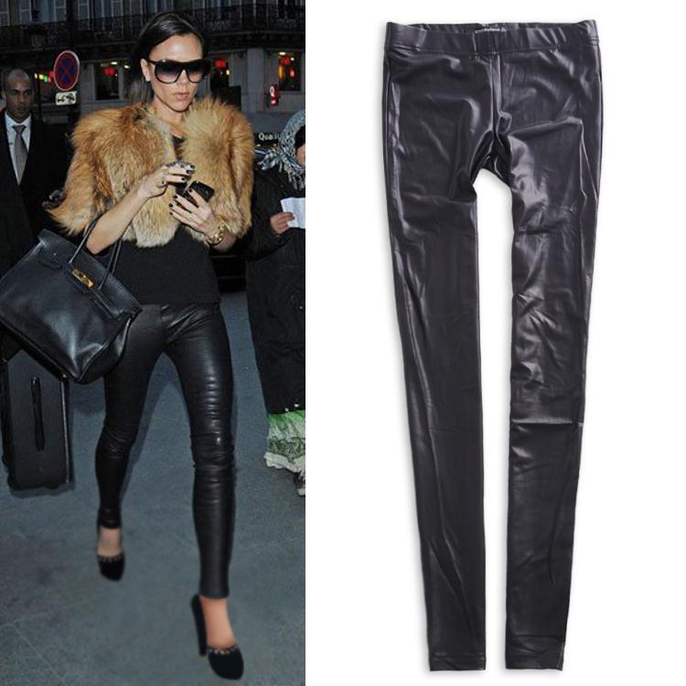 Vb japanned leather shiny sexy black high elasticity casual basic trousers large a404