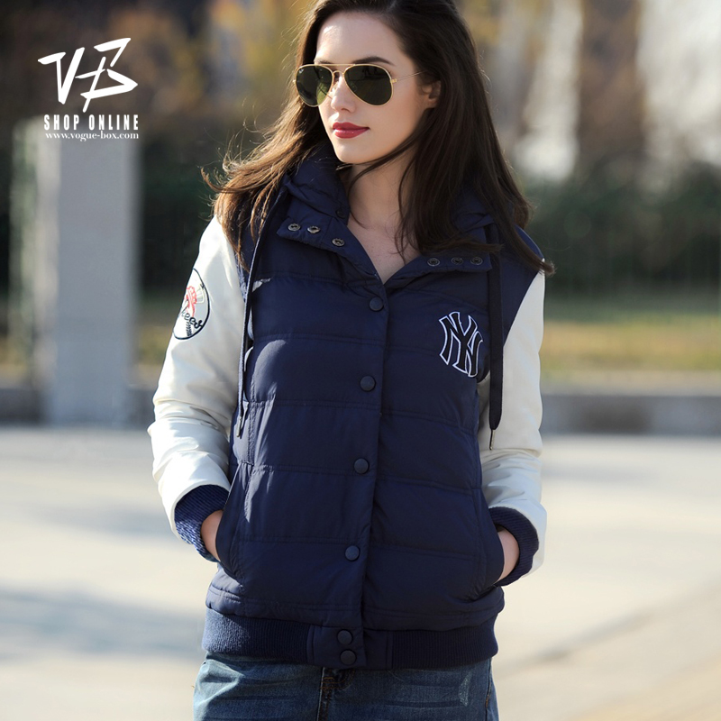 Vb white box 2012 fashion baseball sports down coat leather with a hood short design down coat female jacket