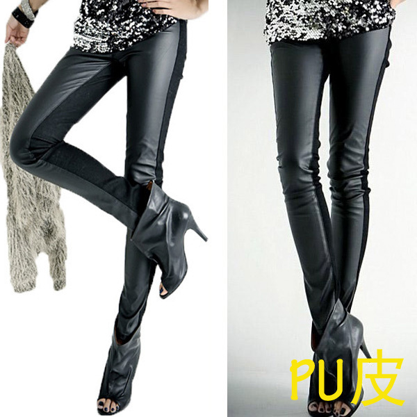 Velvet legging autumn and winter thickening matt faux leather legging plus size patchwork leather pants female trousers boots